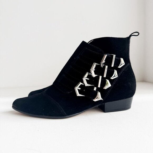 Zara Black Suede Buckle Detail Short Booties 40 - Picture 2 of 9